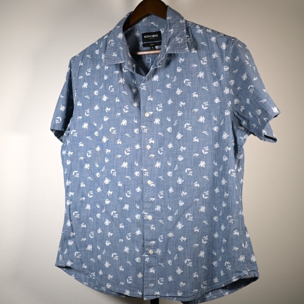 Bonobos Stretch Slim Fit Shirt Mens XL Blue Short Sleeve Abstract Print Cotton